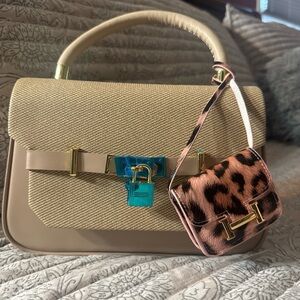 Elegant Beige and Leopard Print Mini Handbag Set